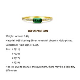 Bellitia Jewelry Emerald Cut Sterling Silver/Gold Plated Silver Rings for Women, Genuine May Birthstone Green Gemstone Propose Wedding Jewelry Set, Emerald