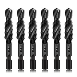 6-Piece 1/4-20NC Combination Drill Tap Bit Set SAE, Made of High-Speed Steel with Anti-Rust Blackened Coating, Ideal for Soft Metal, Wood & Plastic, 1/4” UNC-20 Thread Size, 1/4” Hex Shank