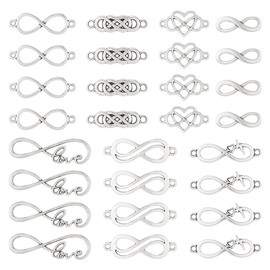 FASHEWELRY 42Pcs Alloy Infinity Links Connector Charms Antique Silver Infinity Love Symbol Link Charms Tibetan Style Jewelry Connectors for DIY Jewelry Making