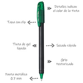 Pentel Energel Bolígrafo de Gel, Verde (Green), 0.7 mm