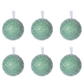 Ice Textured Mint Green Shimmer Christmas Tree Baubles Decorations - Set of 6