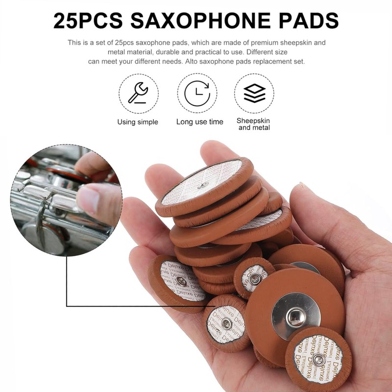 25 Pcs Professional Leather Tenor Saxophone Pads - High-Quality Brown