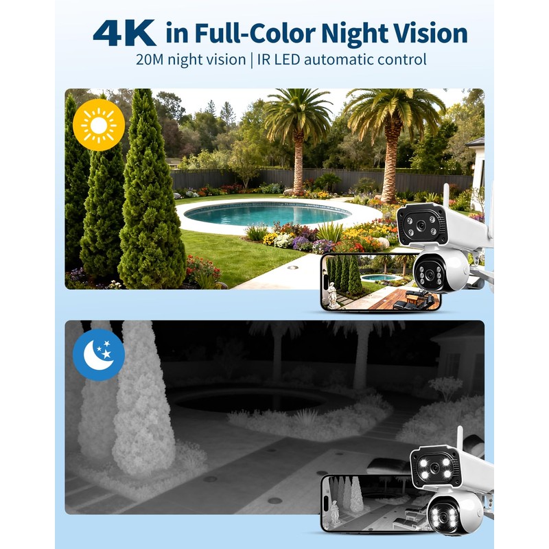 Dygoophy® 4 K Dual Lens Security Camera Outdoor, Surveillance Camera,