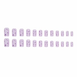 MERVF Square Press on Nails Medium Fake Nails Purple Squoval Glue on Nails Press ons with Flower Design 24pcs Glossy Artificial Glitter Acrylic Nails for Women
