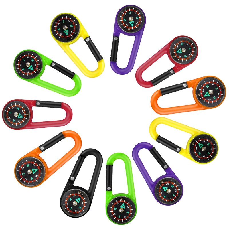Tofficu 24 Pcs Assorted Color Compass Carabiner Keychains, 2.71 Inch