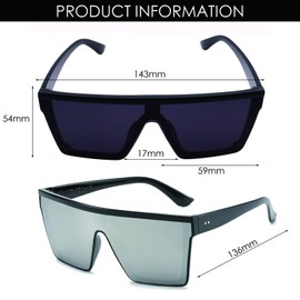 2 Pairs Rave Glasses, Flat Top Oversized Sunglasses, Square Oversized Sunglasses Women's Square Frame Sun Glasses, Mirrored Rimless Sun Glasses - for Women Men Fashion Flat Top Big Frame Shades