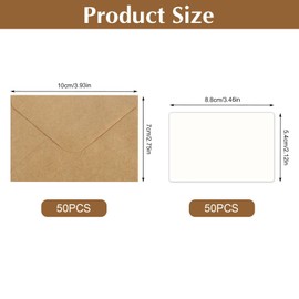 Pack of 50 Brown Envelopes with 50 Sheets of Blank Paper Cards Mini Envelopes, Small Envelopes, Folding Cards for Money Gifts, Thank You Cards, Invitations
