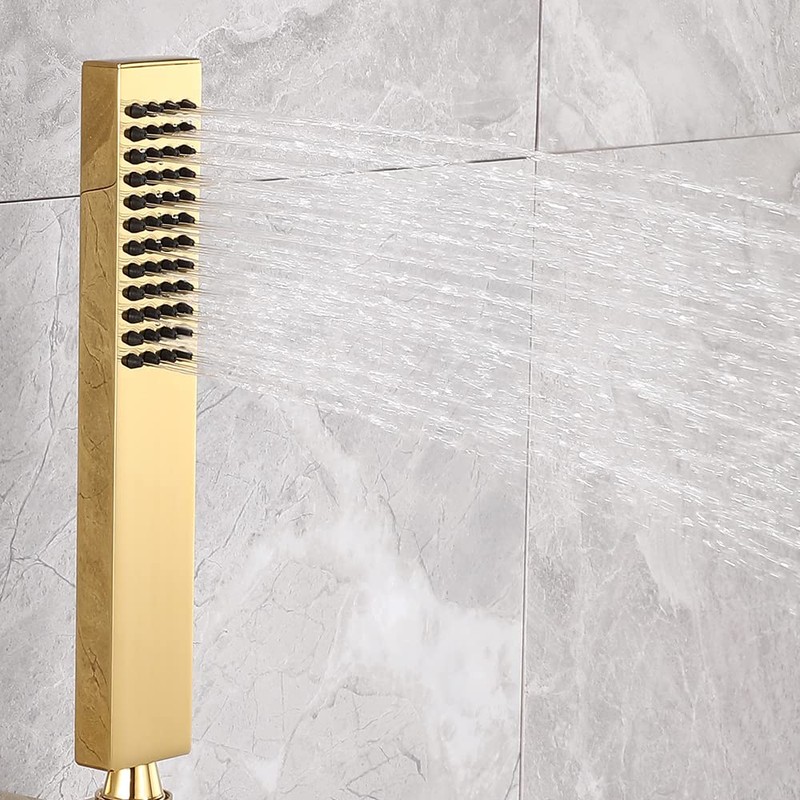 Asyas Square Solid Brass Hand Held Shower Head (Gold)