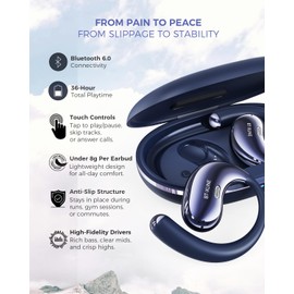 BEVCEFCC Open Ear Bluetooth Headphones - Wireless Earbuds for Running, Hiking & Outdoors