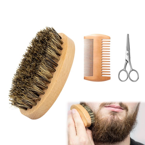 Beard Comb, Beard Brush Set, Beard Brush with Boar Bristles,