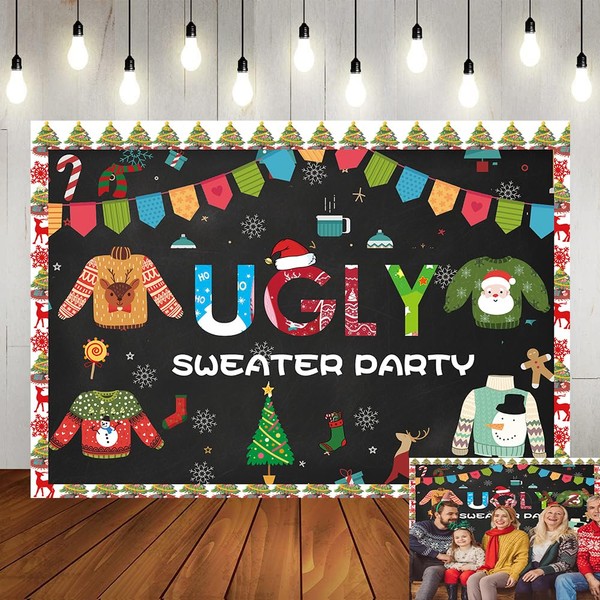 Masxkle 7x5ft Ugly Sweater Christmas Backdrop Lets Get Ugly Party