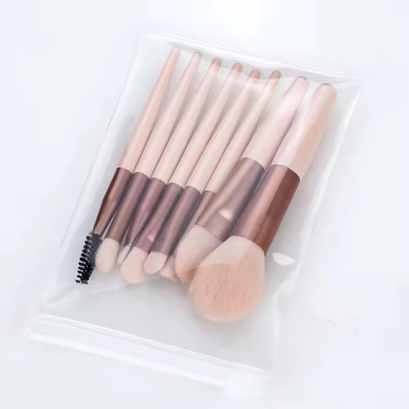8-Piece Plastic Handle Makeup Brush Set, Assorted Colours (Pink)