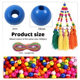 Toaob 1000 Pieces Natural Round Colourful Wooden Beads Set 10 mm Round Wooden Beads Crafts with Hole for DIY Jewellery Making