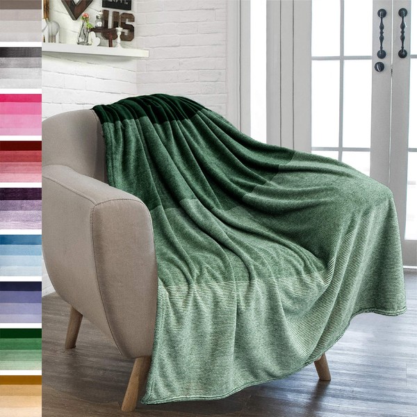 PAVILIA Flannel Fleece Ombre Throw Blanket for Couch | Soft Cozy Microfiber Couch Gradient Accent Blanket | Warm Lightweight Blanket for Sofa Chair Bed | All Season 50x60 Inches Emerald Green