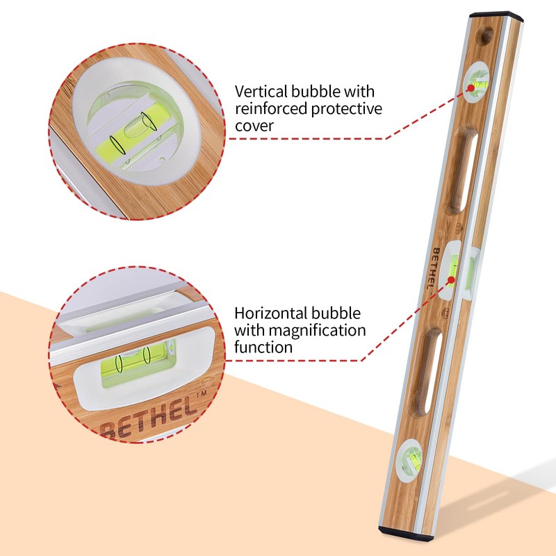 BETHEL Bamboo Level, 24 Inch Level & Tool Solid Block