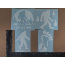 Sasquatch, Bigfoot, Hide and Seek Champion Decals (White, Large ~5")