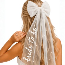 Bride to Be Veil with Pearl Hair Bow, White Tulle Veil with Hair Clip for Hen Party, Bridal Shower, Bachelorette Party, Engagement & Wedding
