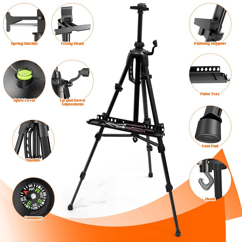 Adjustable Artist Easel - 19.69" to 61.8", Portable Folding Tabletop