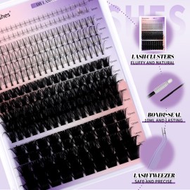 Lash Clusters Kit Fluffy Thick Volume Eyelash Clusters DIY False Eyelashes Wispy Individual Lashes D Curl Cluster Eyelash Extensions Comfortable Lash Extension by WENDY LASHES（100+200P Kit）