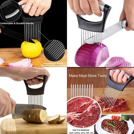 Onion Slicer Holder Food Slice Assistant Onion Slicer Fork Food Slicing Helper Vegetable Chopping Tool for Potato Carrot Tomato Cucumber