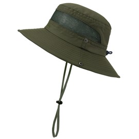 Kids Sun Hat Outdoor UPF 50+ Boys Sun Hats Wide Brim Kids Bucket Summer Safari Hat Fishing Cap Army Green 5-13 Years