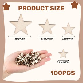 100Pcs Wooden Star, Mini Blank Wooden Craft Ornaments, 4 Sizes Mixed Unfinished Wood Cutout Star Shape Embellishment for Christmas Wedding Party Scrapbook Hat Shoes Decoration DIY Art Crafting