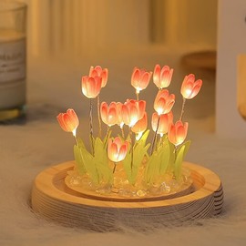ONXE Mothers Day Gifts for Mom from Daughter, Tulip Night Light Glass Flower Lamp with Wooden Base for Home Decor Unique Romantic Birthday Gifts for Women | ONXE