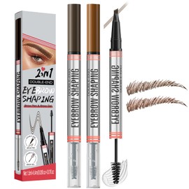 2 PCS Brown Eyebrow Pen and Eyebrow Gel 2-in-1, Brow Pen with 4-Fork Tip, Waterproof Brow Gel for Defined Natural Brows, for Shaping and Filling Sparse Areas, Natural Brow, Dark Light Brown