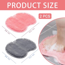 2 PCS Foot Scrubber for Shower, Shower Foot Scrubber Mat, Back Exfoliating Bath Wash Pad for Men and Women, for Cleaning, Eliminate and Calluses Dead Skin (Pink,Grey)