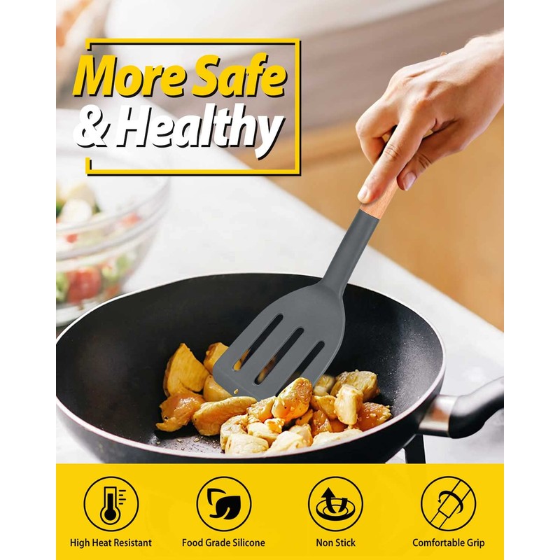Pack of 2 Silicone Cooking Spatula, Heat Resistant Solid Turner,