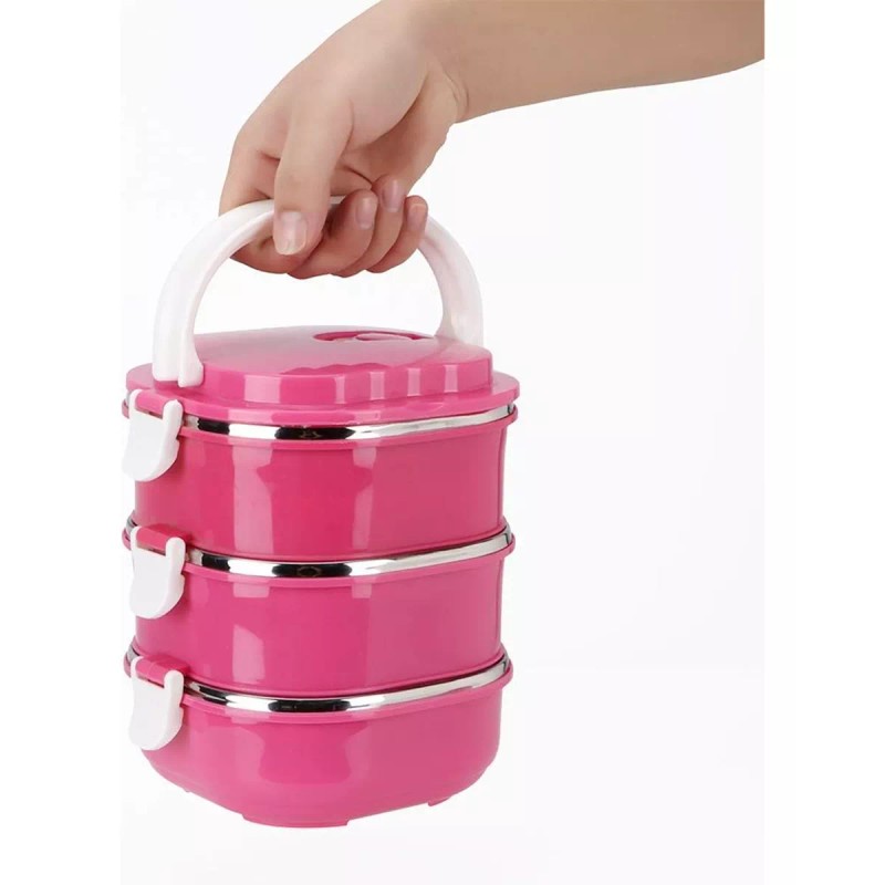 Aquila Contenedor Para Comida 3 Niveles Aquila Rectangular Color Rosa