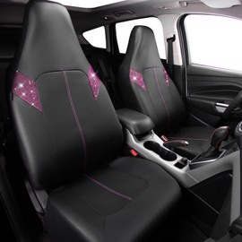 Outlet Bling Car Seat Cover Shining Rhinestone Diamond Bucket Waterproof Faux Leather Two Front Universal Fit 95% Automotive Glitter Crystal Sparkle Strips for Cute Women Girl 2PCS, Pink Diamond