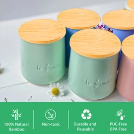 La Fermiere Jar lids 6 Pack Bamboo Jar Lids for La Fermière Yogurt Jars, compatible La Fermière yogurt 4.9oz, Jar Lids with Silicone Sealing Rings for Regular Mouth Jars Glass Storage Lids，100% Fit