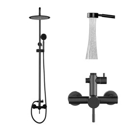 Shower Faucet - Shower Faucets Sets Complete, Shower System - Outdoor Shower Kit/Outdoor Shower Enclosure/Outdoor Shower Fixtures W/ SS304 Shower Head with Handheld High Pressure, Matte Black