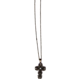 Daisy Designs Cross Necklace, Antique Finish with a Filigree Black Cross, 24" Long