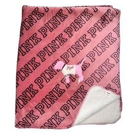 Victoria's Secret Pink Dorm Logo Sherpa Blanket 50" x 60" and Mini Dog Set Color Soft Begonia New