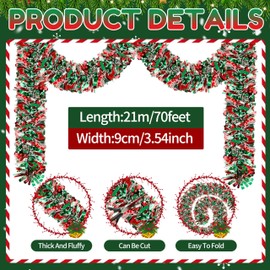 70 Ft Christmas Tinsel Garland Metallic Tinsel Twist Garland Glitter Christmas Tree Hanging Garland Decorations for New Year Party Birthday Holiday Indoor Outdoor Supplies (Mix 1)