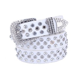 YIYIDANGSHI Women's Pin BuckleBelt Diamond Rivet Decorative Belt Punk Style Fashion Ladies Belt White 110CM (white), White, 110cm*3.3cm