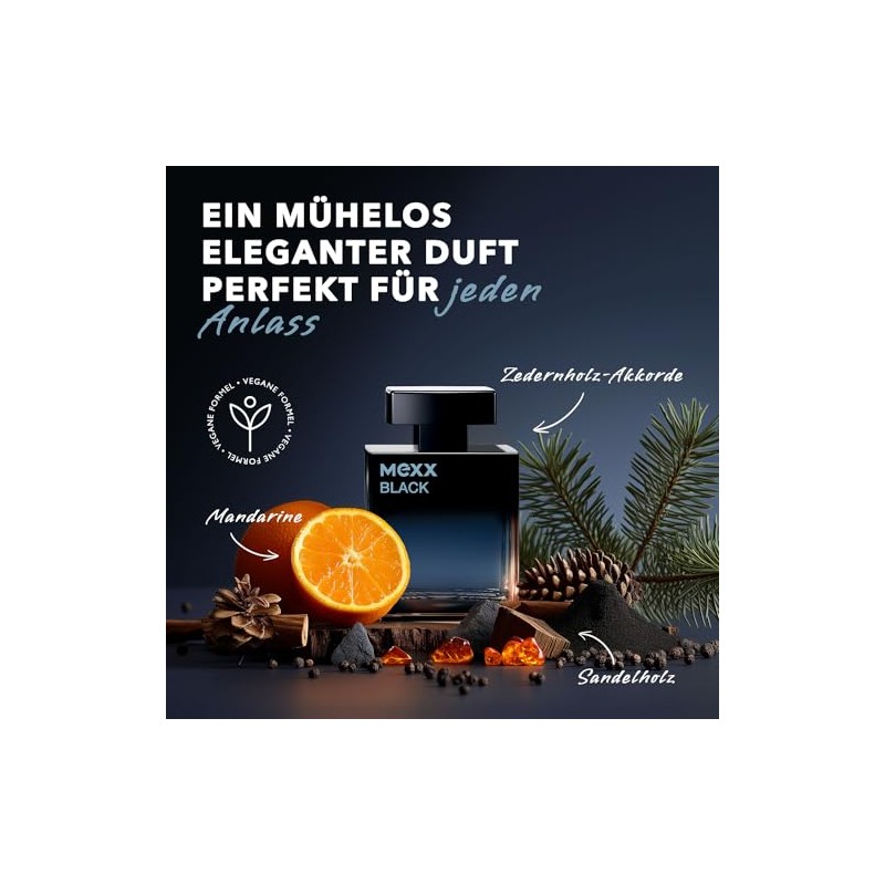 MEXX BLACK Man Eau de Parfume, verführerisch-intensiver Duft mit aquatisch-holzigen