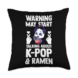 warning may start talking about k-pop & ramen South Korea Throw Pillow