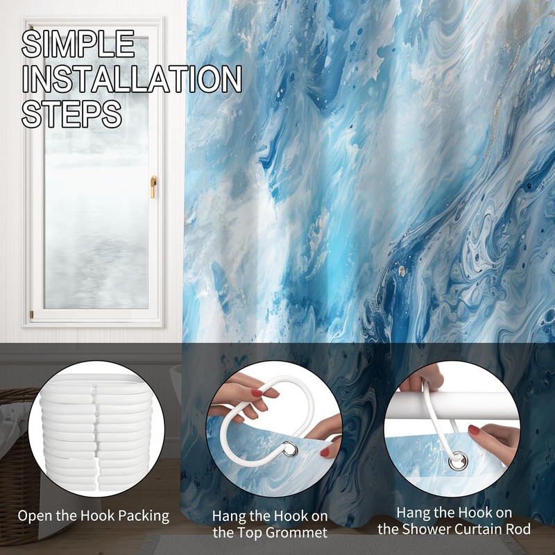 Sillsloso Blue Marble Shower Curtain for Bathroom Modern Ombre Abstract