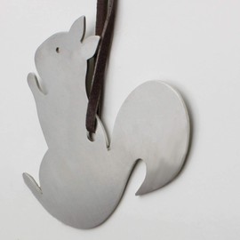 Real Stainless Steel Nutcracker Shape Squirrel with Leather Cord 6.5 x 6.5 cm Cellophane Coated Ideal as a Pendant or Small Gift