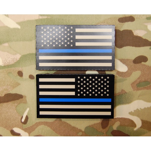 BritKitUSA Infrared Thin Blue Line US Flag Patch Set Police TBL IR