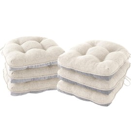 IPYNBAP Chair Cushions for Dining Chairs Set of 6, Kitchen Chair Cushions, Chair Pads with Ties and Non Slip Backing, Tufted Memory Foam Seat Cushion 6 Pack, 15.5" x 15.5" x 4", Cream