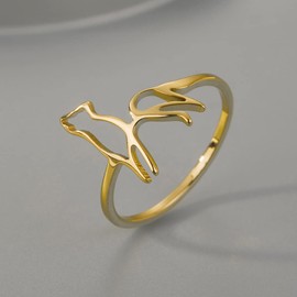 LUTAKU Viking Wolf Ring for Women Girls Animal Stacking Rings Stainless Steel Jewelry Gift Dainty Wolf Ring, Non-precious metal