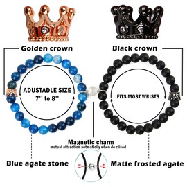 Winas Couples Matching Bracelets- Kings and Queens Bracelets Magnetic Couples Bracelets Christmas Birthday Gifts for Girlfriend Boyfriend, Medium, Stone, Agate