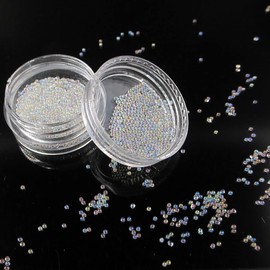 Mesiyun Nail Art 3D Ultra Mini Beads AB Micro Glass Crystals Bubble Pixie Diamond Iridescent DIY Caviar Decorations Two pots