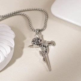 XYTAHDM Kreuz-Halskette für Damen, Ketten für Damen Kreuz, Kreuz Rosen Blume Anhänger Halskette Frauen, Geschenk Christentum Schmuck Herren Damen