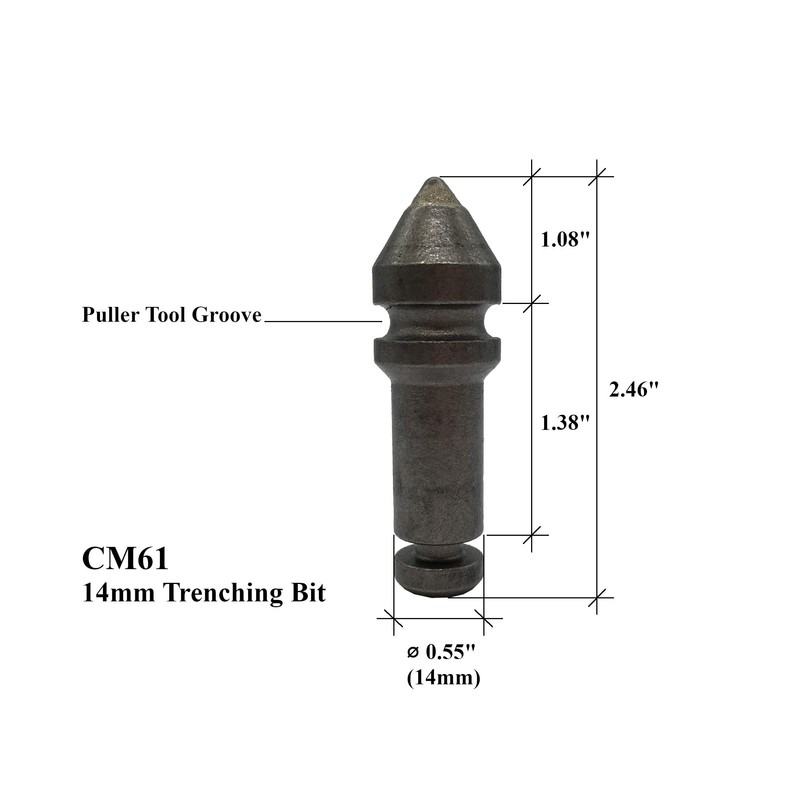 Small Trencher, Auger, Rotating Rock Bit - 14mm,(0.55" Ø) Shank,