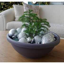 The HC Companies 20 Inch Large Garden Bowl Planter - Shallow Plant Pot with Drainage Plug for Indoor Outdoor Flowers, Herbs, Warm Gray (2 Pack)